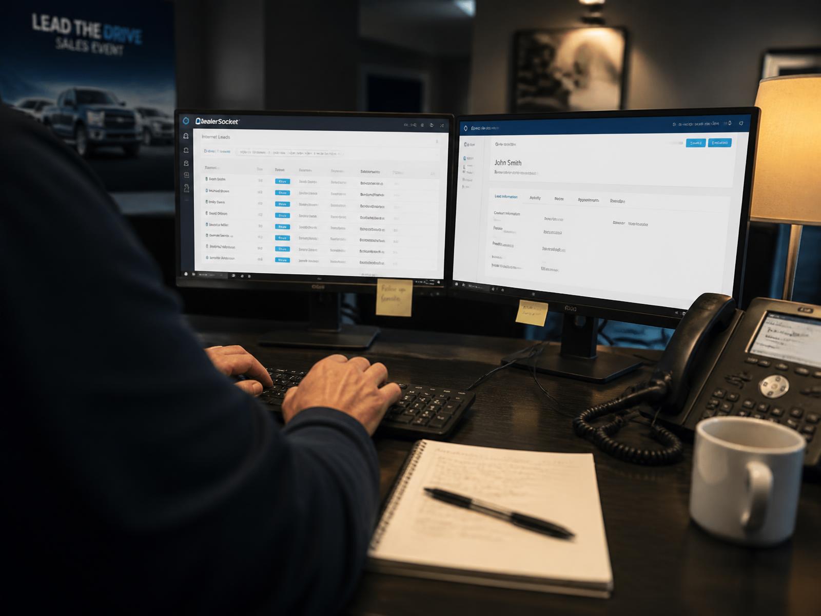 Internet sales desk with lead management screens