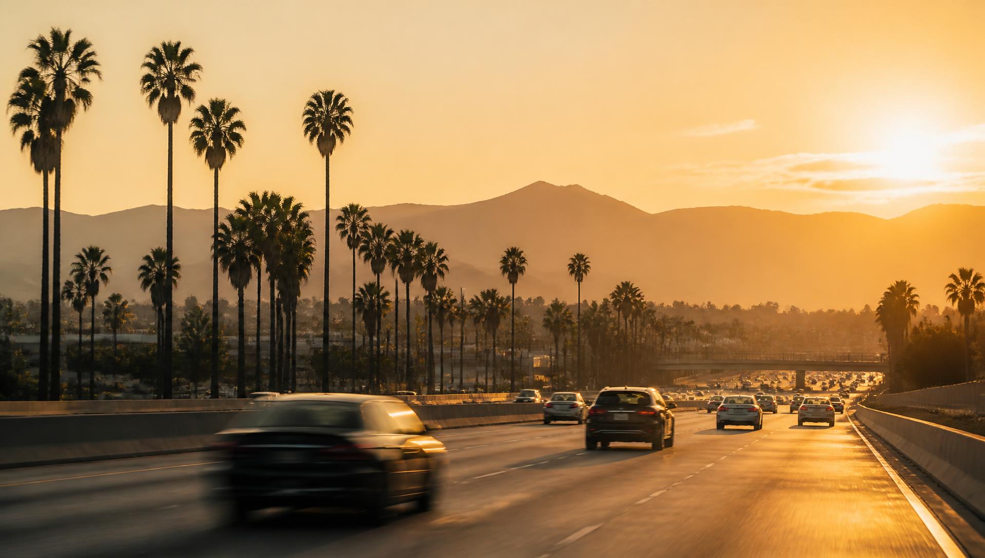 Inland Empire freeway at golden hour